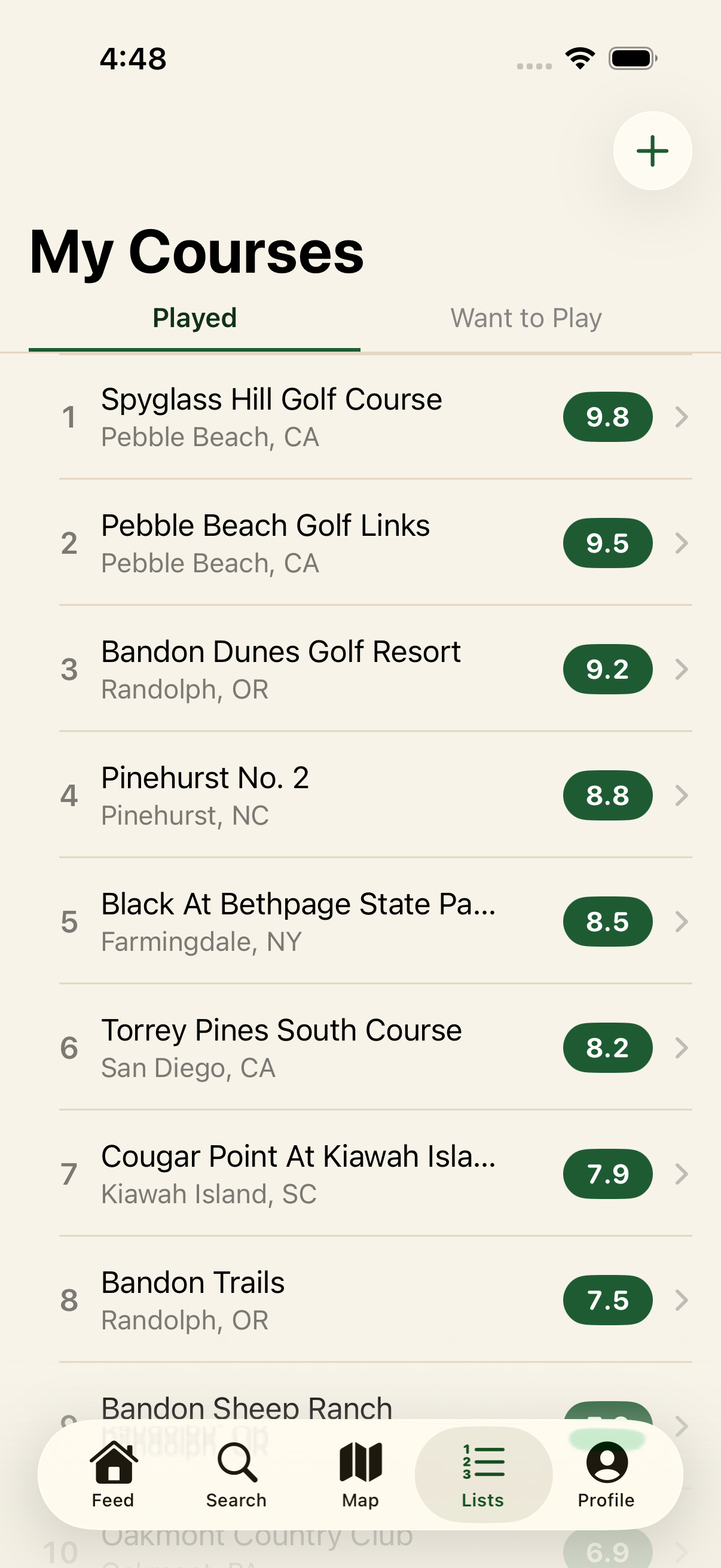 Personal ranked course list