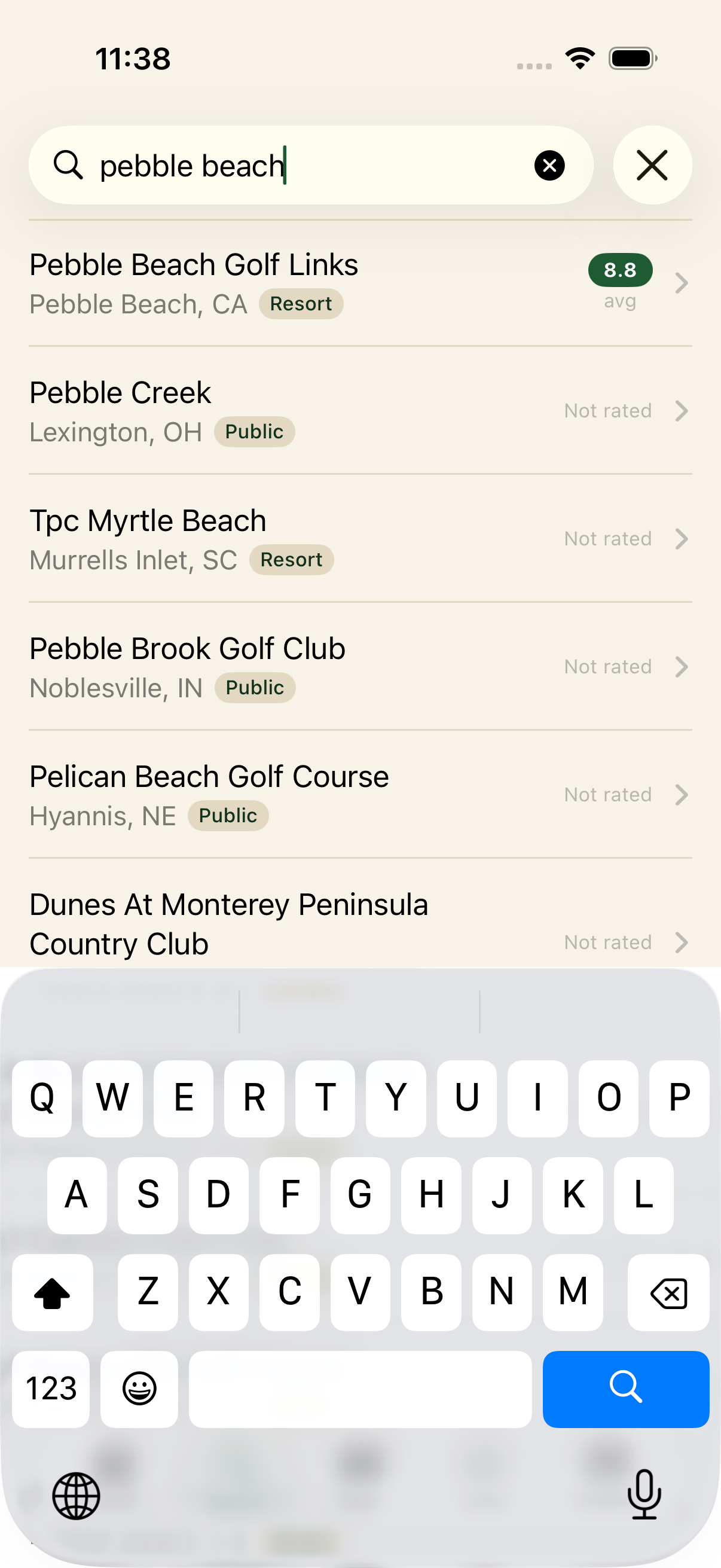 Course search results with community ratings